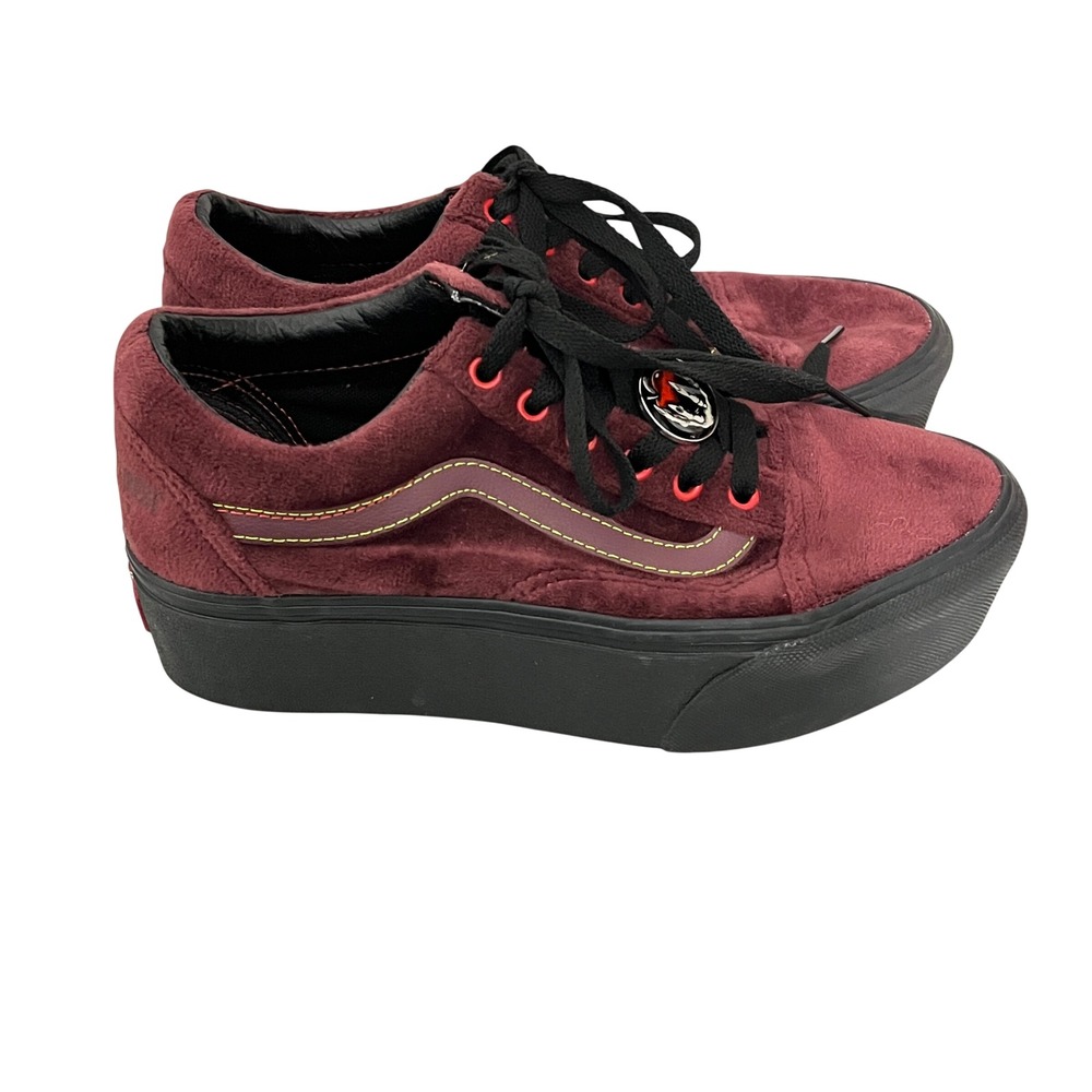 Vans Old Skool Stackform Disney Womens 7 Mahogany Poison Apple Suede Platform